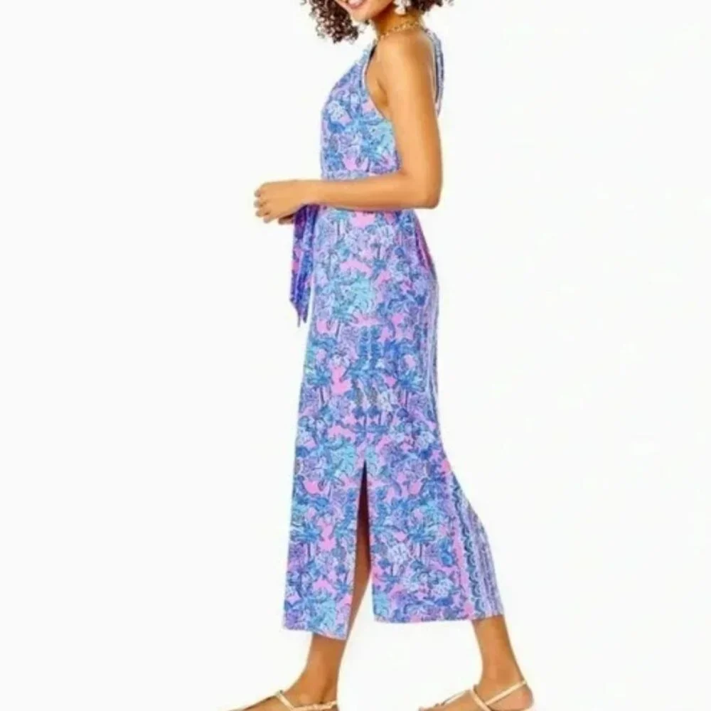 Lilly Pulitzer Bingham Midi Dress Soleil Pink Palm Parade Engineered - Picture 2 of 13